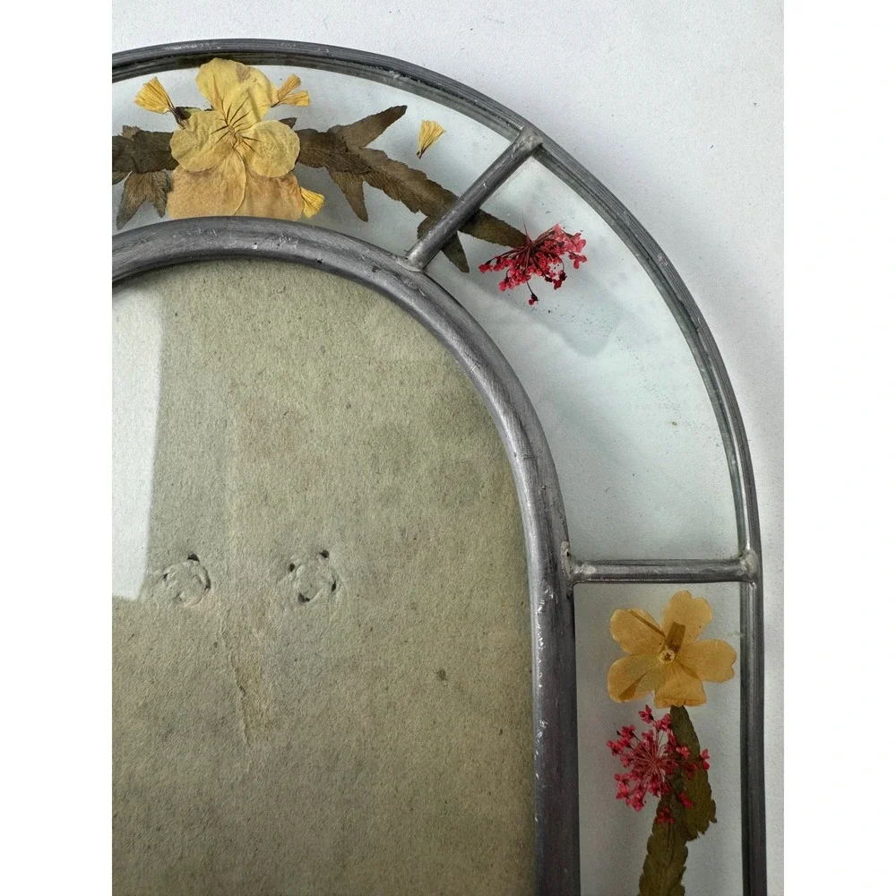 Vintage Pressed Flower Stained Glass Arched Picture Frame Cathedral Boho Decor